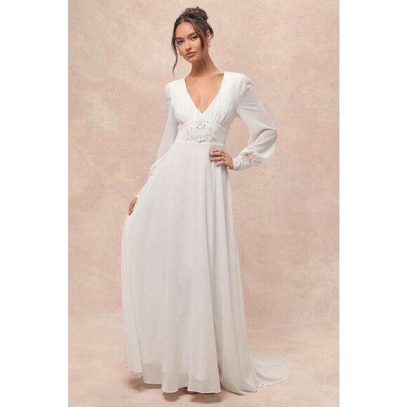 NWT Lulus Angelic Adoration White Backless Maxi Dress Wedding Bridal Bride Sz L - Picture 1 of 12